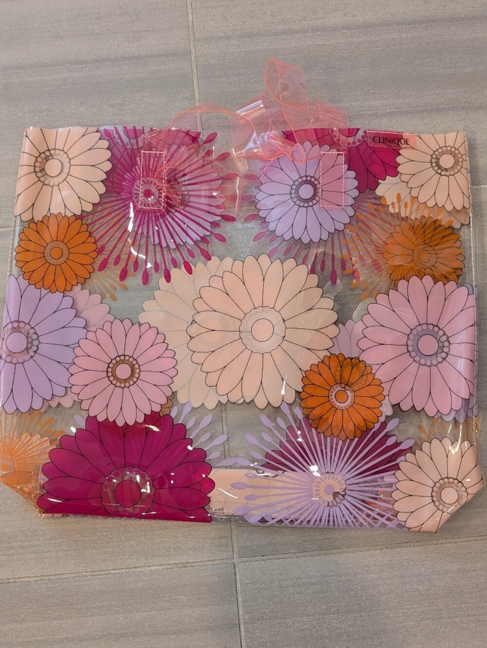 Clinique Clear Floral Tote Bag in Pink, Purple & Orange - Brand New
